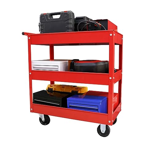 Torin APTC302B Steel Tool Service Push Cart with 3 Shelves and 200 lb Capacity, Red