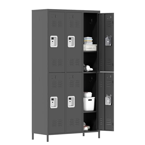 OPTYMIRA 72" Tall Employees Locker with Shelves and Hooks 6 Doors Steel Sports Locker for Office Home Bedroom School Gym Garage, Metal Staff Locker Black Locking Storage Lockers