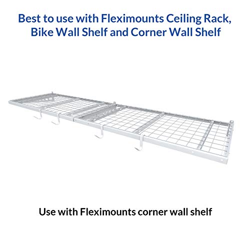 FLEXIMOUNTS 4 Pack Add On Storage Rail Hook Accessory for Ceiling Rack and Wall Shelving, Max Weight Capacity up to 50lbs, White