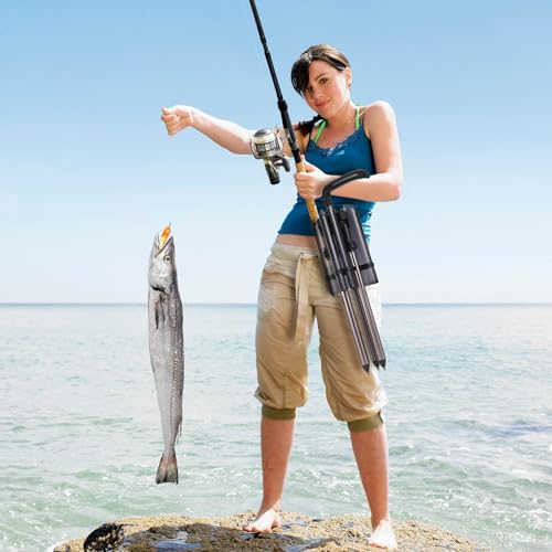 Gisafai Fishing Rod Carrier Surf Fishing Holder Foldable Pole Holder Stand 3 Rod Portable Vertical Beach Pole Storage Freestanding Rack for Fisherman Garage Home Outdoor(15.35 Inches,Black)