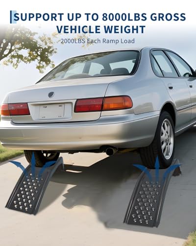 GarveeTech Heavy Duty Car Ramps Set 8000 LBS Auto Ramp Solid Steel Ramps, Pack of 2, Max Lift Height 8 inch (Black, Product Size 34.7" L x 11" W x 9" H)