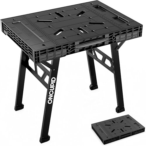 ONCUPID Express Folding Work Table, Easy Setup Portable Folding Work Table & Portable Folding Workbench, 34" W x 25" D x 31" H Lightweight Versatile Clamping Worktable for Garage/Wood Shop (Black)