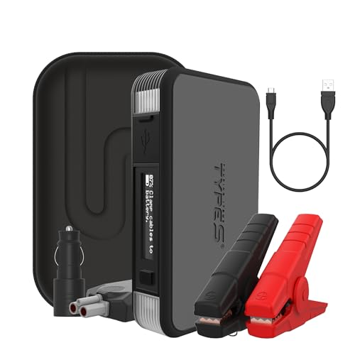 Type S Dynamic Light DL20 1000A Car Battery Jump Starter 12V 6L Gas 3L Diesel LCD Display, Car Jumper Starter Portable Charger, Jump Box, Power Bank, Emergency Hazard Lights, UL Listed - Gray