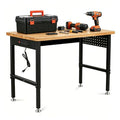 48/60/70 Inch Adjustable Workbench with Power Outlet Heavy Duty 2500 LBS Load Capacity Hardwood Work Table for Garage 6 Level Height Adjustable Workshop Bench (48"x24")