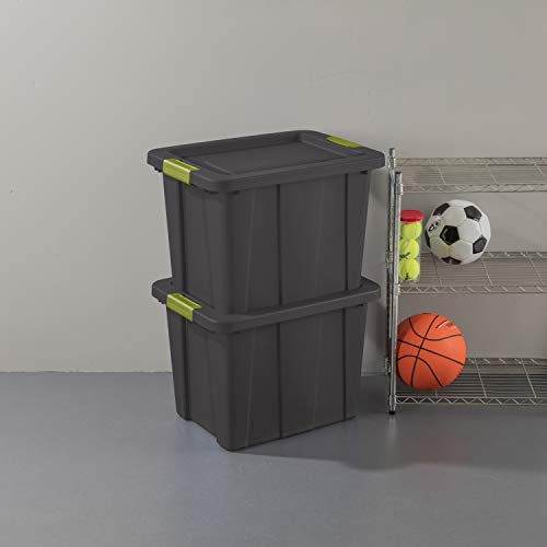 Sterilite 18 Gal Latching Tuff1 Storage Tote, Stackable Bin with Latch Lid, Plastic Container to Organize Garage, Basement, Gray Base and Lid, 6-Pack