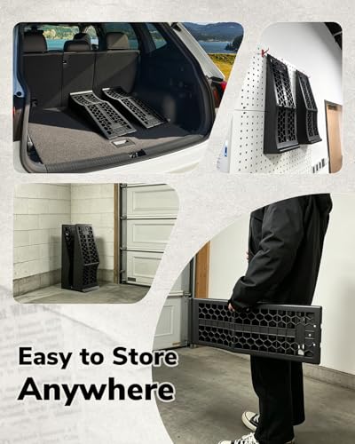 ROBLOCK Car Ramps for Lift and Vehicle Maintenance, Portable Low Profile Car Ramps for Garage, Heavy Duty Tire Ramps for Low Chassis Cars and Support Jack, 26''x9.8''x5.9'', G.V.W 20000 LBS, 2 PCS