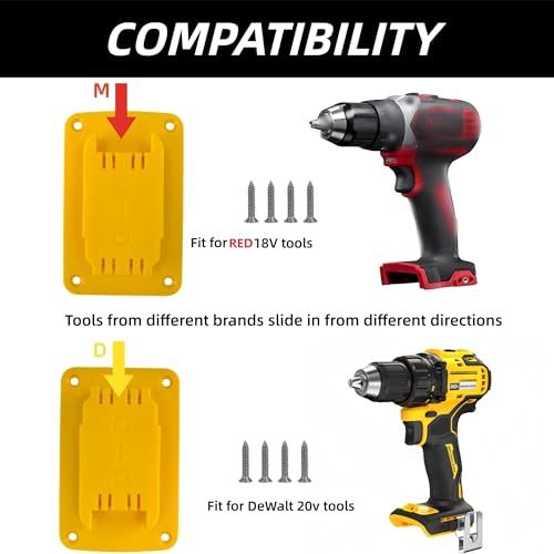 Wallignix 24 Pack Tool Battery Packs Mount Bracket Compatible with Dewalt,12 PCS Tool Drill Holder For Dewalt 20V/60V and For Red 18V tool+12 PCS Battery Packs Holders for Dewalt 20V-60V with Screws