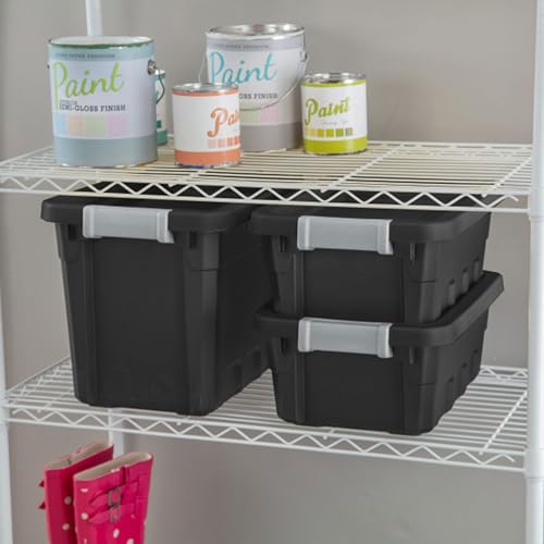 Sterilite 6-Pack 7.5 Gallon Stacker Tote, Rugged Plastic Storage for Home Organization, Black - Stackable Organizer Bins with Recessed Lid & Heavy-Duty Latches for Closet, Basement, Garage and Attic