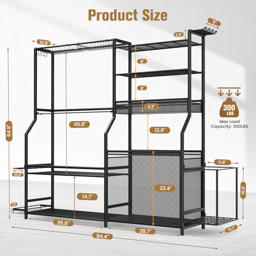 Homiesetify Garage Sports Equipment Organizer, 3 Golf Bag Organizer Stand Heavy-Duty Ball Storage Rack with Basket and Hooks, Ball Storage Cart for Toy Sports Gear Storage, Black (Extra Large)