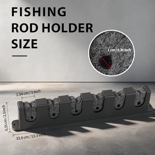 UNITACKLE Fishing Rod Holder Wall Mount, Vertical/Horizontal Fishing Rod Rack with EVA Foam Padding, 6 Rod Storage for Garage, Boat, Shed, Truck, Fishing Pole Stand Organizer,Fishing Gear Accessories
