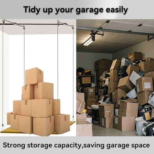 Adjustable Overhead Garage Storage Lift – Heavy-Duty Ceiling Hoist System with Hand Crank, 300 lbs Capacity, Space-Saving Garage Organizer, Easy Installation