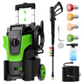 5000PSI Heavy Duty Pressure Washer, 3-Speed Adjustable Power Washer with 2-Stage Pull Rod, 4 Nozzles, Foam Cannon & 500ml Soap Bottle for Car, Home & Outdoor Cleaning,Green