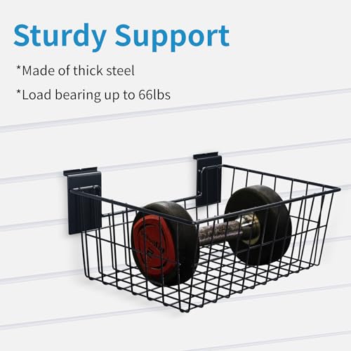 PYBTOOL Slatwall Baskets, 15-Inch Width Heavy Duty Steel Wire Slat Wall Hanging Basket - Versatile Slatwall Accessory for Retail, Garage, Office, Sports, Toys, and More (5 Pack)