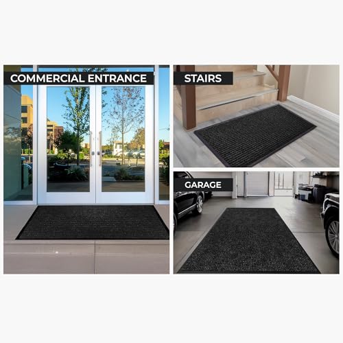 Large Door Mat 3' x 5' Charcoal, Heavy Duty Commercial Floor Mat, Industrial Floor Mat for High Traffic Areas, Or Business Entryway Nonslip Rubber Backing.