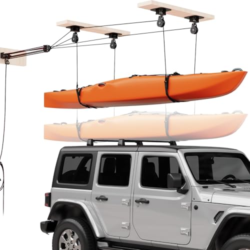 Pacikwest Kayak Hoist for Garage Ceiling, 180 lb Kayak Pulley System for Garage, Heavy Duty Kayak Storage Hoist for 8-16Ft Ceiling,Canoes Lift Storage System