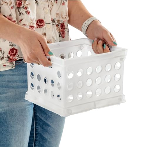 Sterilite Mini Crate, Stackable Plastic Storage Bin with Handles, Organize Home, Garage, Office, School, Dorm Room, Clear, 36-Pack