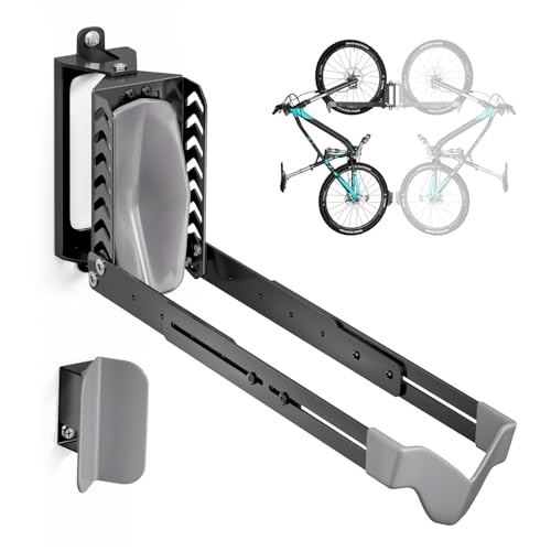 Swivel Bike Rack Wall Mount, Bike Hangers for Garage, Space-Saving Vertical Bike Holder, Holds up to 77 lbs, Bicycle Wall Hanger Storage, No Heavy Lifting Required Indoor Hanging Bike Rack-Gray