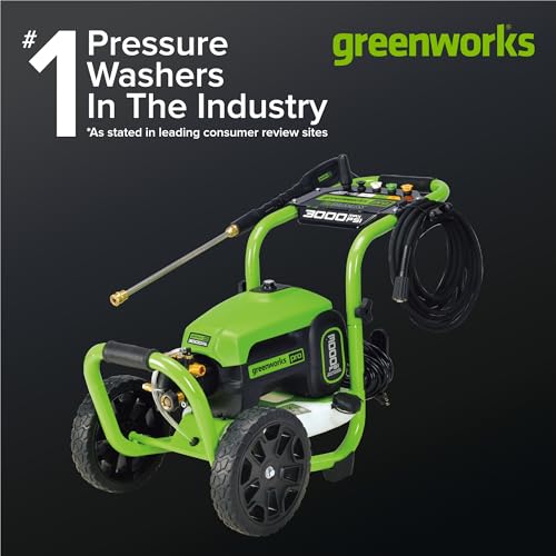 Greenworks 3000 PSI (2.0 GPM Max) Brushless Electric Pressure Washer (15°, 25°, 40°, Soap, and Turbo Nozzle) For Use On Decks, Fences, Driveways, Sidewalks, Siding & More. Heavy-Duty