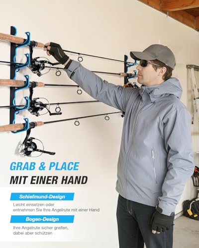 Ghosthorn Fishing Rod Holders for Garage Fishing Pole Holders Ceiling or Wall Mounted Rod Rack Garage Storage Organizer Fishing Gear Equipment for Men Women (Blue, 2 Packs)
