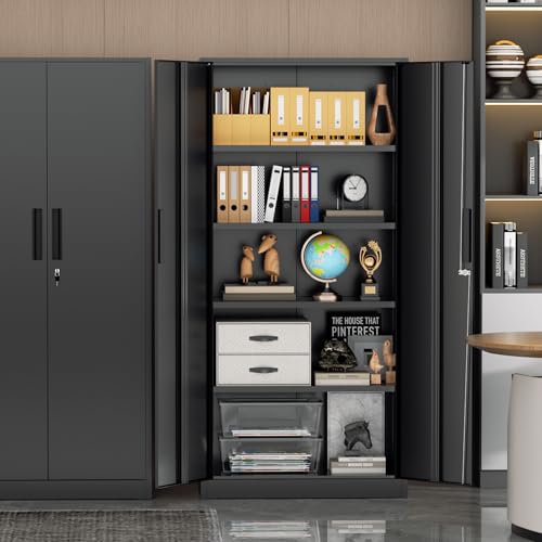 Incbruce 72” Metal Storage Cabinet, Garage Cabinets and Storage System with Doors and Shelves, Tall Lockable Tool Cabinet for Garage, Office, Home (Black)