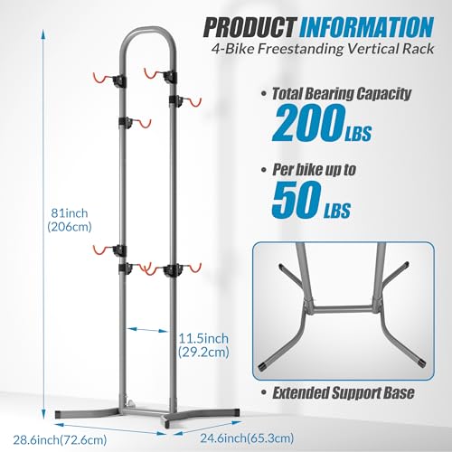 Suchtale 4 Bike Rack, Bicycle Rack, Bike Storage Rack for Garage Home, Freestanding Gravity Bike Stand, Adjustable Vertical Bicycle Holder for Indoor Outdoor, Bike Hanger Floor Parking Cycle Organizer