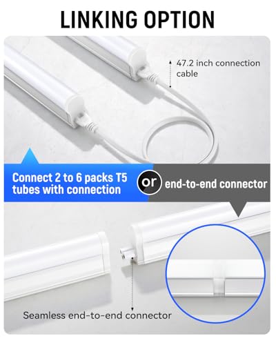 SUNLINKCO (6 Pack) 4FT T5 LED Integrated Fixture, 6500K,20W,2300LM(Super Bright White) Linkable LED Shop Light,Garage Ceiling and Cabinet Light,Strip Light,Corded Electric with ON/Off Switch