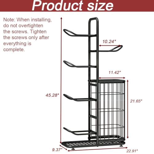 INGIORDAR Basketball Ball Storage Rack Freestanding Organizer Sport Equipment Garage Stand 6 Tier for Football Volleyball Soccer Indoor Outdoor, Black