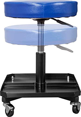 TCE ATR6350U Torin Rolling Pneumatic Creeper Garage/Shop Seat: Padded Adjustable Mechanic Stool with Tool Tray Storage, Blue