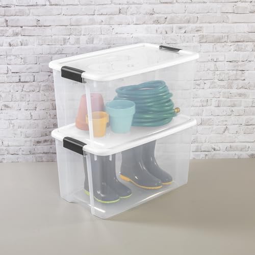 Sterilite 4 Pack Ultra Latching Box, Storage Bins with Lids, Clear Plastic, 70 Quart - Heavy-Duty Organizing Containers for Closet, Bathroom, and Office