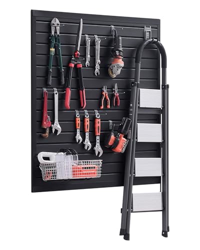 VEVOR Slat Wall Paneling, 4 x 4 ft, PVC Garage Slatwall with Modular Design, Black Slat Wall Easy-to-Install Adjustable Slatwall Panel with Coupling Structure & DIY Cutting, Fits for Storage & Display
