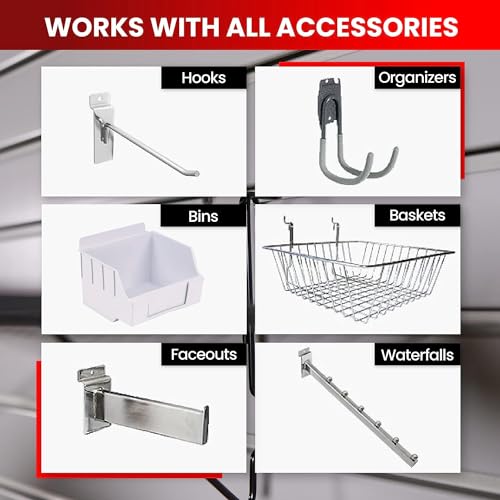 Heavy Duty 8x4 PVC Garage SlatWall Storage System (with Endcaps & Screws) - Modular Slat Wall Paneling for Garage Wall Organizer - Interlocking SlatWall Panels for Home & Commercial Use (White)