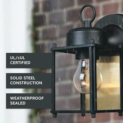 DESIGNERS FOUNTAIN Preston Outdoor Light Fixture, 8 Inch Exterior Wall Lantern Sconce for Front Door, Patio and Porch, Black, 1161-BK