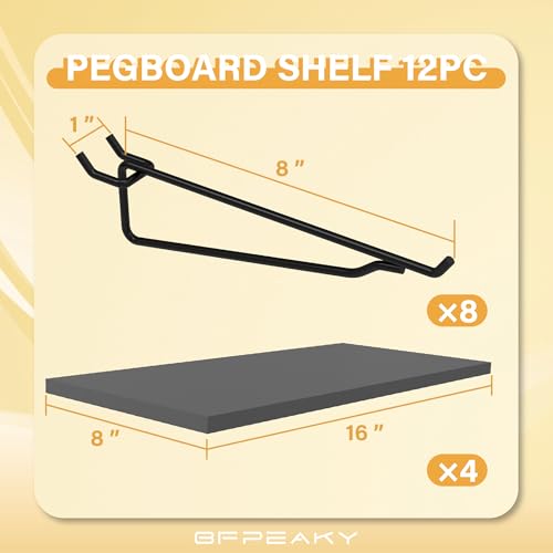 BFPeaky Black Pegboard Shelf Set, 4 pcs Versatile Peg Board Shelving, Ideal Wood Pegboard Shelves for Efficient Storage and Organization Solutions