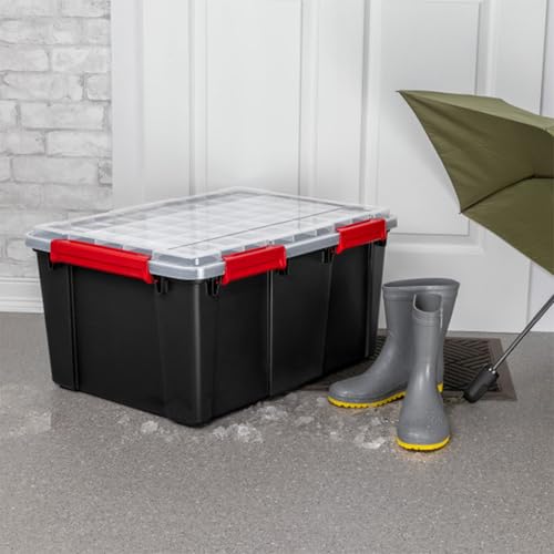 Sterilite 8 Pack Gasket Box, Stackable Plastic 20 Gallon Storage Container with Lids, Black - Waterproof and Dustproof Tote for Home Organization