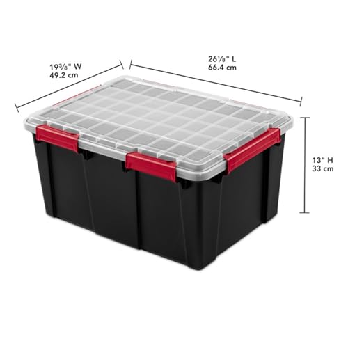 Sterilite 8 Pack Gasket Box, Stackable Plastic 20 Gallon Storage Container with Lids, Black - Waterproof and Dustproof Tote for Home Organization