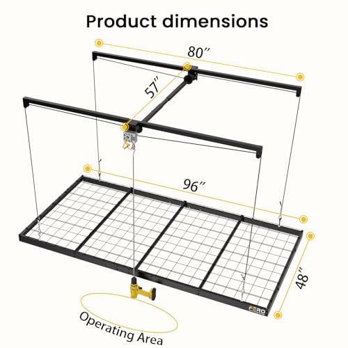 FERO Overhead Garage Storage Rack, 500 lb Capacity, 4x8 FT Garage Ceiling Storage Rack with Safety Lock, Heavy-Duty Ceiling Mounted Lift System, Drop-Down Garage Ceiling Organizer
