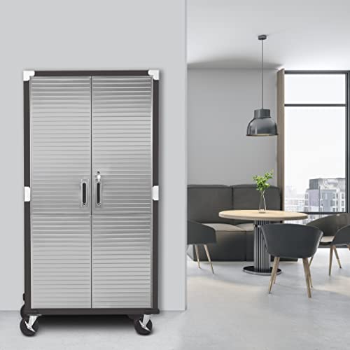 Seville Classics UltraHD Solid Steel Rolling Lockable Metal Storage Cabinet Locker Organizer, w/Adjustable Shelves for Garage, Warehouse, Office, Classroom, Graphite, 36" W x 18" D x 72" H
