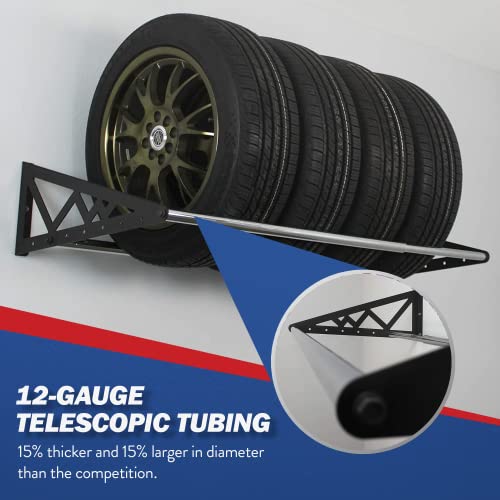 SafeRacks Heavy Duty Adjustable Wall Mounted Tire Rack Adjustable to 56 Inches with Powder Coated Brackets and 400 Pound Total Weight Capacity, Black