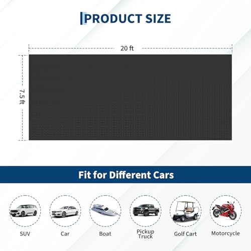 Garvee 7.5x20 FT Garage Floor Mat,Thickened Diamond Plate PVC Garage Mats Flooring Roll,Heavy Duty Parking Mat,Waterproof Non-Slip Floor Protector for Cars/Warehouse/Basement/Workshop(Black)