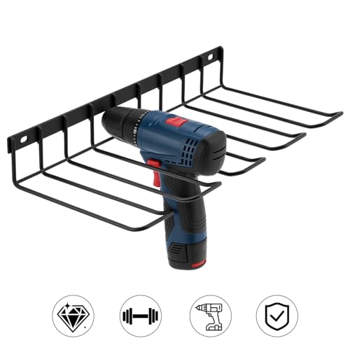QWORK Drill Holder Wall Mount, 2 Pack Alloy Steel Power Tool Organizer Rack for Garage & Workshop, Space-Saving Storage for Drills & Accessories, 50lbs Capacity, 16.5" x 7.8" x2.36"