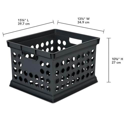 Sterilite Stackable Plastic Storage Crate Bin Organizer File Box with Handles for Home, Office, Dorm, Garage, or Utility Organization, Black, 12-Pack