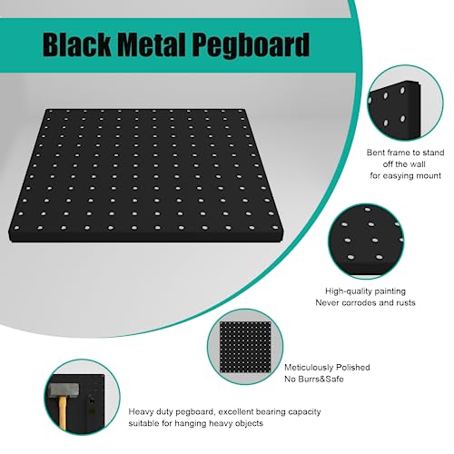 Hogurity Peg Board, 4 Pack Metal Pegboard Panels Black Pegboards Wall Organizer with Bent Frame Large Heavy Duty Peg Board for Walls Home, Garage Tool Storage, Office Organization, Craft Room, Kitchen