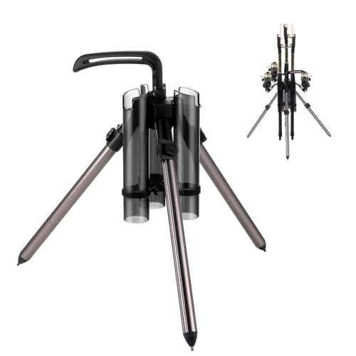 Gisafai Fishing Rod Carrier Surf Fishing Holder Foldable Pole Holder Stand 3 Rod Portable Vertical Beach Pole Storage Freestanding Rack for Fisherman Garage Home Outdoor(15.35 Inches,Black)