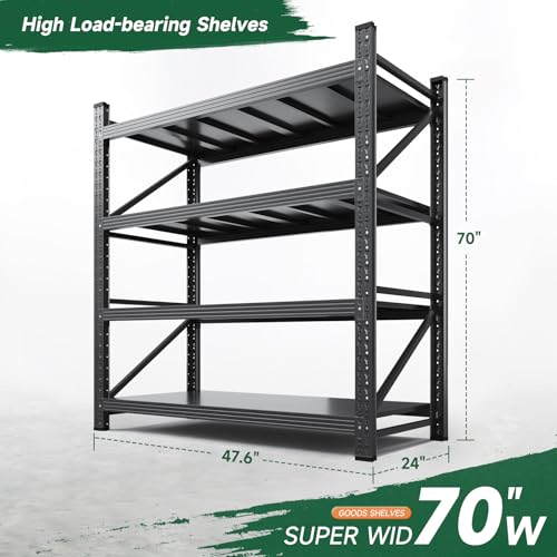 Letaya 3000LBS Storage Shelves Heavy Duty,70" H Garage Shelving Units, 4 Tier Adjustable Utility Rack Shelf,Large Metal Industrial Shelves,for Shop,Warehouse,Basement,Black (48" W x 24" D x 70" H)