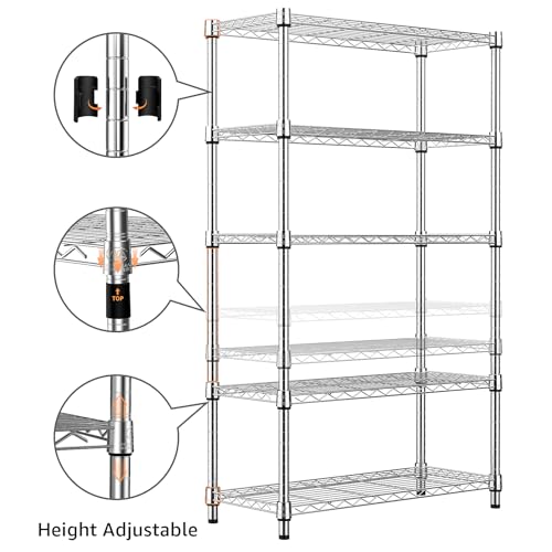 M MZG 1250 lbs Steel Heavy Duty 5-Tier Utility Shelving Unit Steel Organizer Wire Rack for Home,Kitchen,Office,Chrome (13.7" D x 23.6" W x 62.4" H)