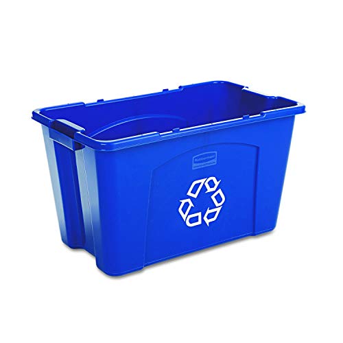 Rubbermaid Commercial Products Stackable Recycling Bin, 18 Gallon, Blue Storage Container, For Garage/Kitchen use for Boxes/Paper Recycle (Pack of 6)