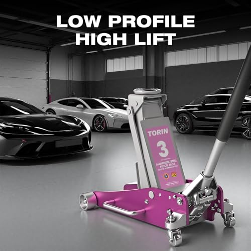Torin Aluminum and Steel Floor Jack with Dual Piston Quick Lift: Max Height 18.31 Inches for Garages, Car Repair and Racing, 3 Ton (6,000 lb) Capacity, Pink