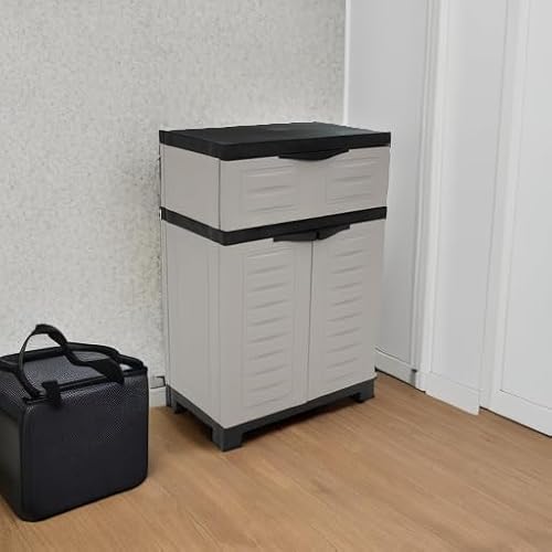 Sunnydaze 34.5" H Resin Garage Storage Cabinet - Garage Cabinet with Adjustable Shelf - Freestanding Utility Storage for Laundry Room, Office, Basement - Gray