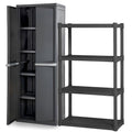 Sterilite 4 Shelf Plastic Storage Unit Bundled with Easy to Assemble Storage Cabinet for Garage, Pantry & Kitchen Organization, 4 Shelves, Gray