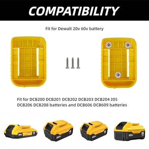 Wallignix 24 Pack Tool Battery Packs Mount Bracket Compatible with Dewalt,12 PCS Tool Drill Holder For Dewalt 20V/60V and For Red 18V tool+12 PCS Battery Packs Holders for Dewalt 20V-60V with Screws